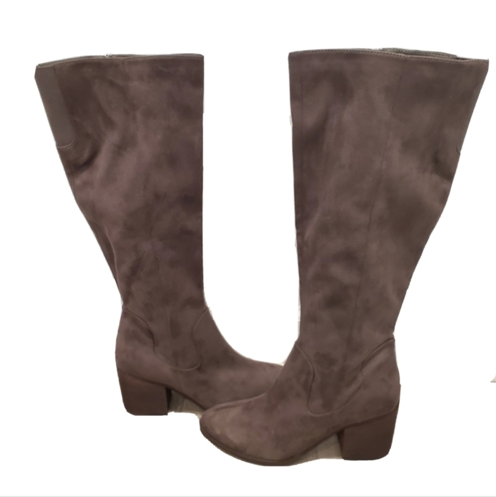 NEW ABOUND Brown Gray Faux Suede Heeled Tall Boots